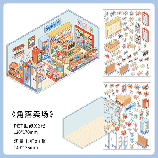 DIY 3D Miniature Corner Sticker Set – Cute Tiny Room & Shop Scene Stickers for Kids, Teens & Adults – Stress Relief Craft Kit for Journaling, Scrapbooking, Gift Ideas