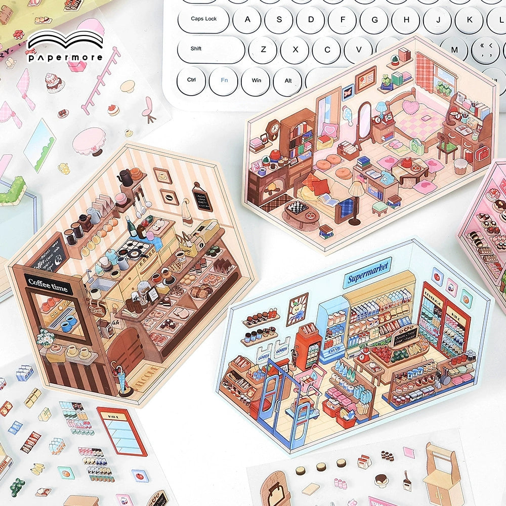 DIY 3D Miniature Corner Sticker Set – Cute Tiny Room & Shop Scene Stickers for Kids, Teens & Adults – Stress Relief Craft Kit for Journaling, Scrapbooking, Gift Ideas