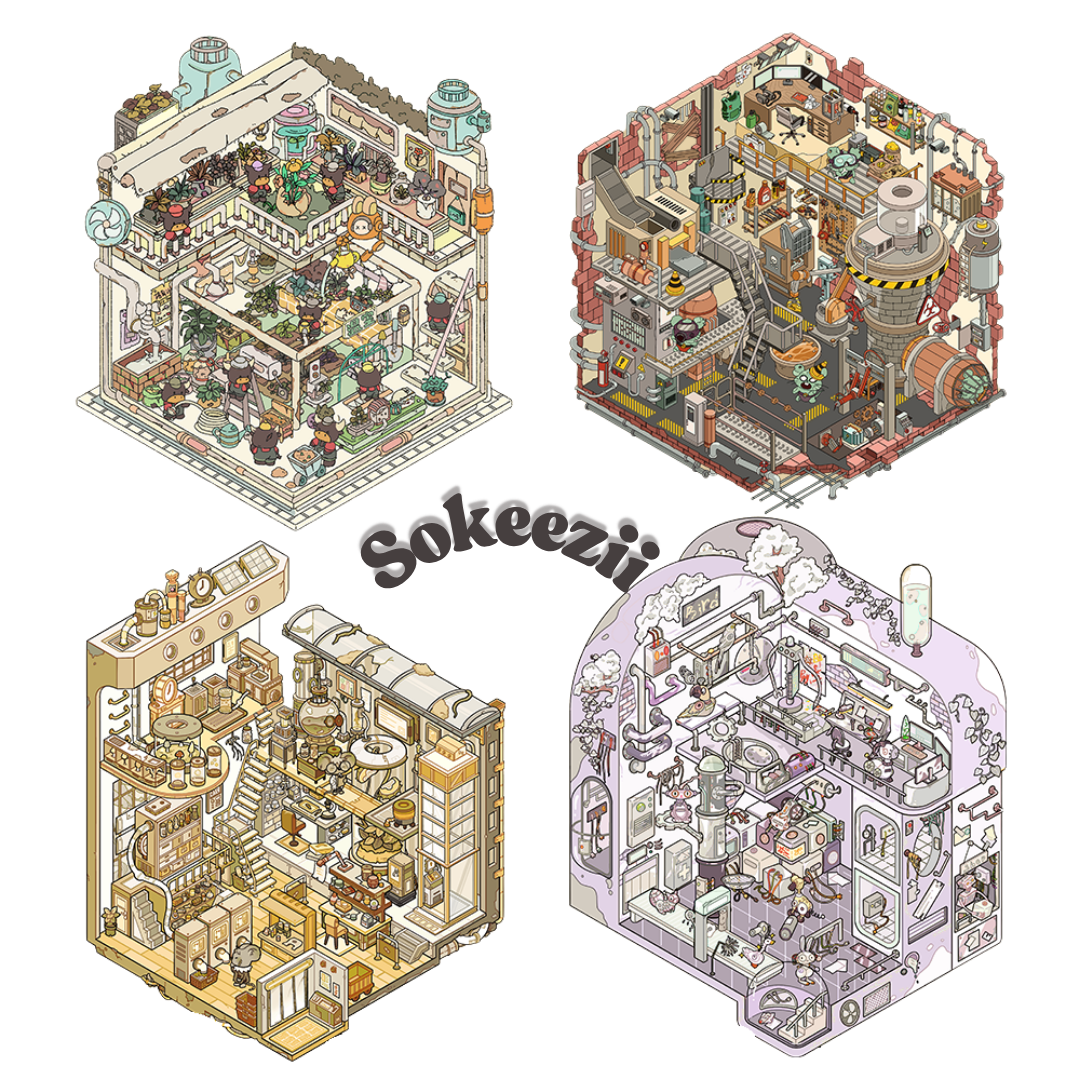 Sokeezii Wasteland Echo 3D Diorama Sticker Set – Retro Miniature Scene Kit for Scrapbooks & Journals
