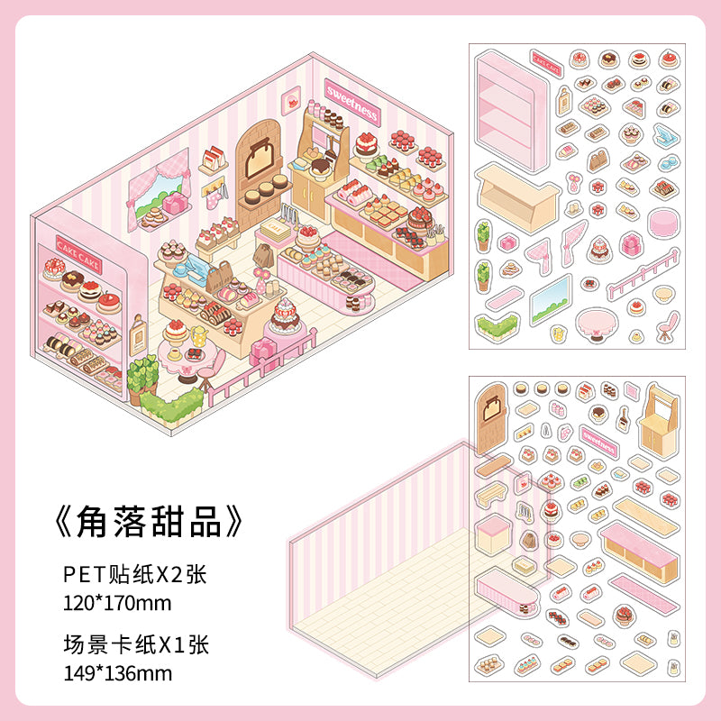 DIY 3D Miniature Corner Sticker Set – Cute Tiny Room & Shop Scene Stickers for Kids, Teens & Adults – Stress Relief Craft Kit for Journaling, Scrapbooking, Gift Ideas